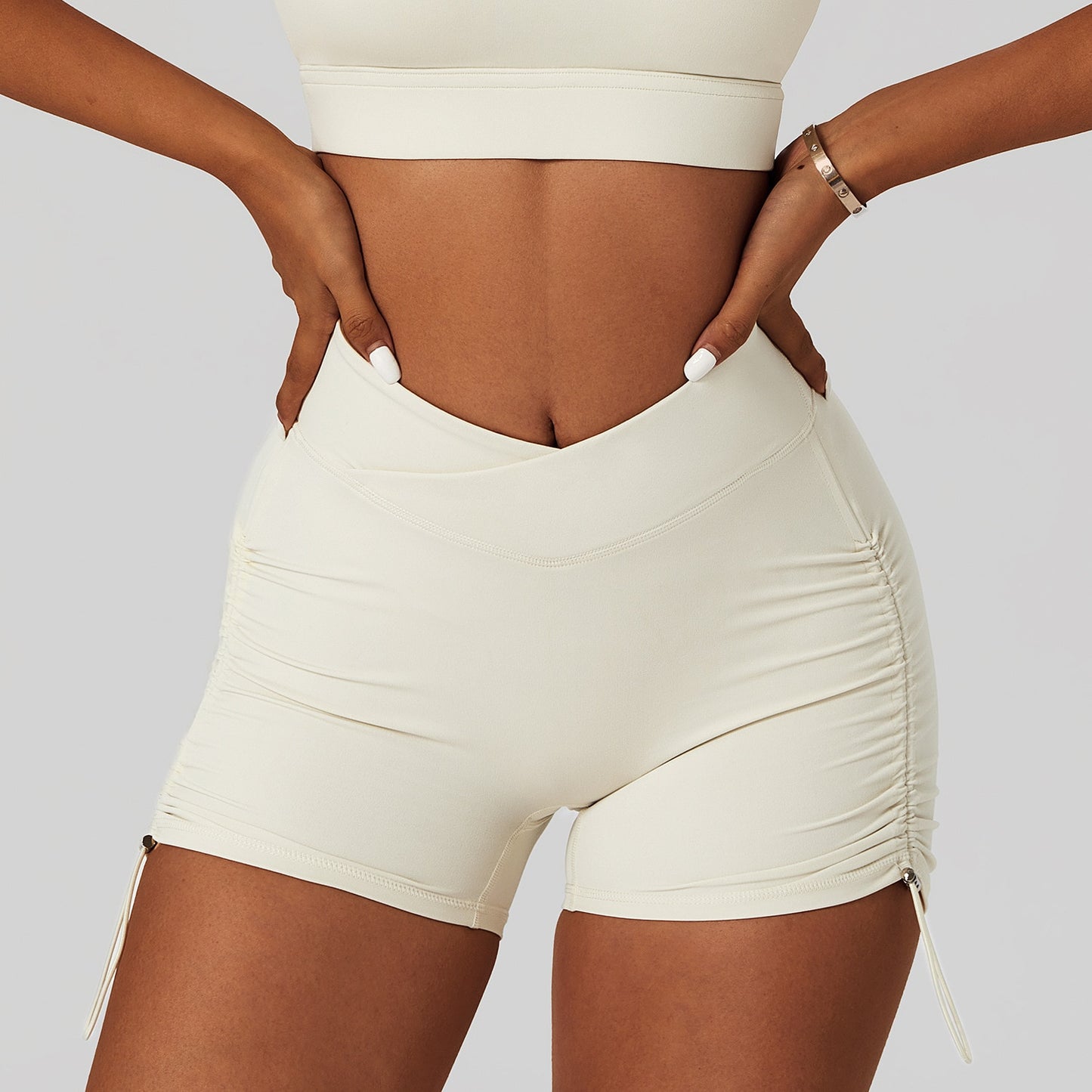 Amplify Scrunch Butt Lifting Shorts With V-Cross Waistband And Drawstring.