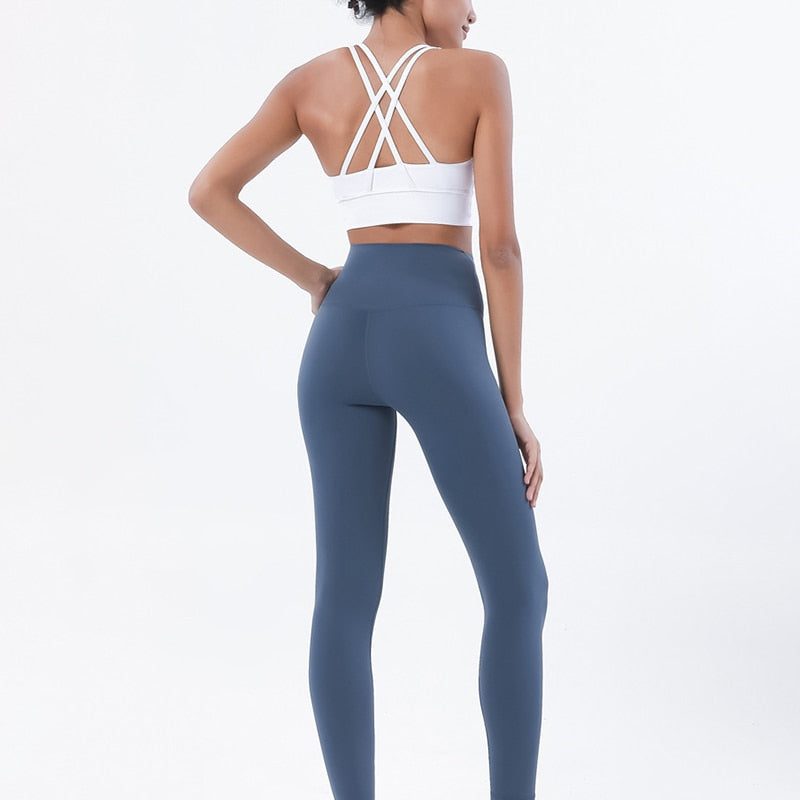 Women High Waisted 2 Piece Set Leggings And Sports Bra Top.