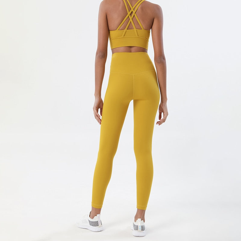 Women High Waisted 2 Piece Set Leggings And Sports Bra Top.