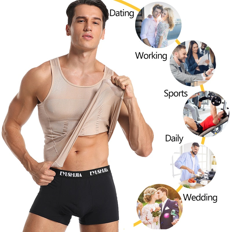 Men Slimming Body, Waist Trainer Vest With Tummy And Posture Control.