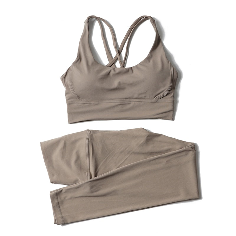 Women High Waisted 2 Piece Set Leggings And Sports Bra Top.