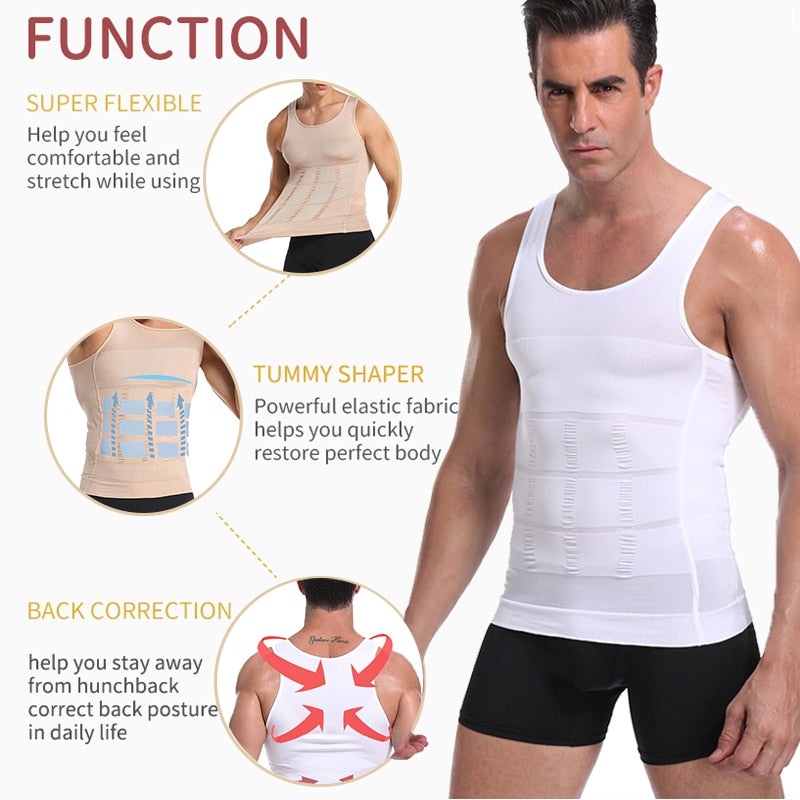 Men Slimming Body, Waist Trainer Vest With Tummy And Posture Control.