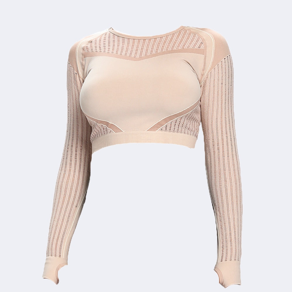 Women Seamless 2Pcs Long Sleeve Crop Top And Leggings