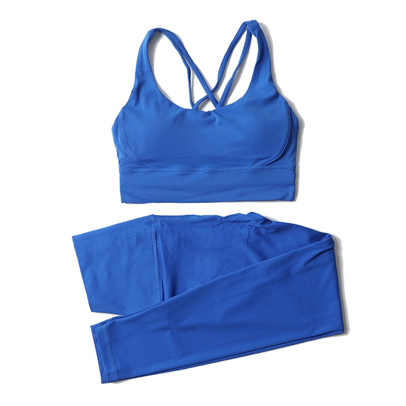 Women High Waisted 2 Piece Set Leggings And Sports Bra Top.