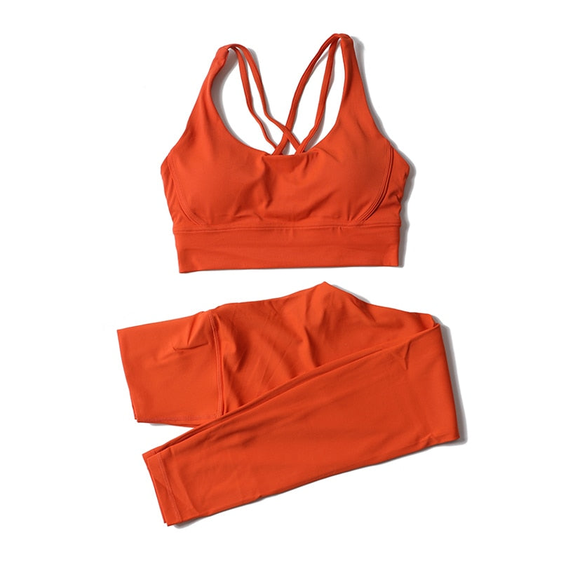 Women High Waisted 2 Piece Set Leggings And Sports Bra Top.