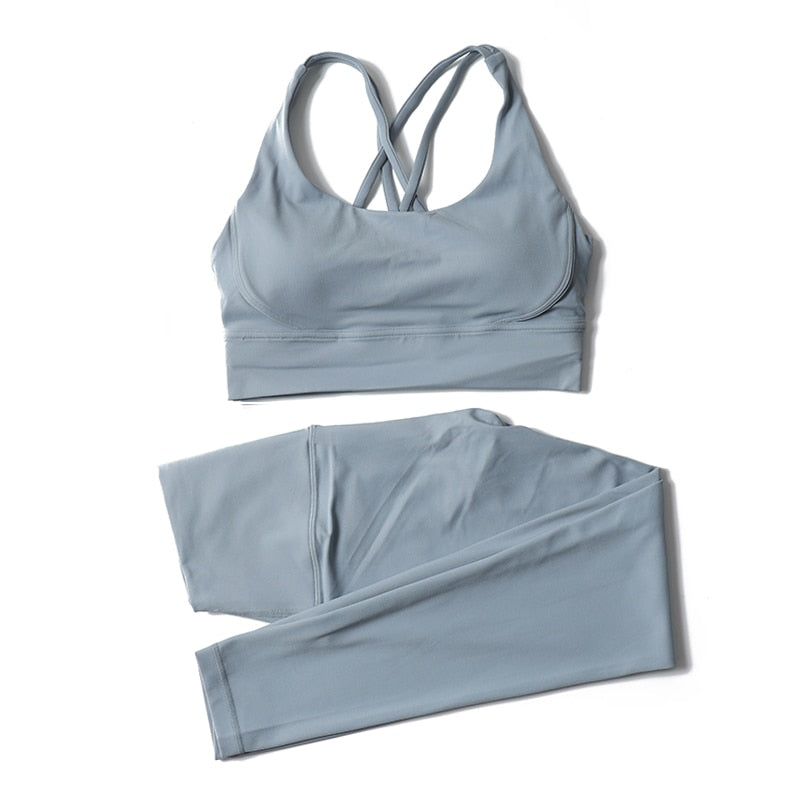 Women High Waisted 2 Piece Set Leggings And Sports Bra Top.