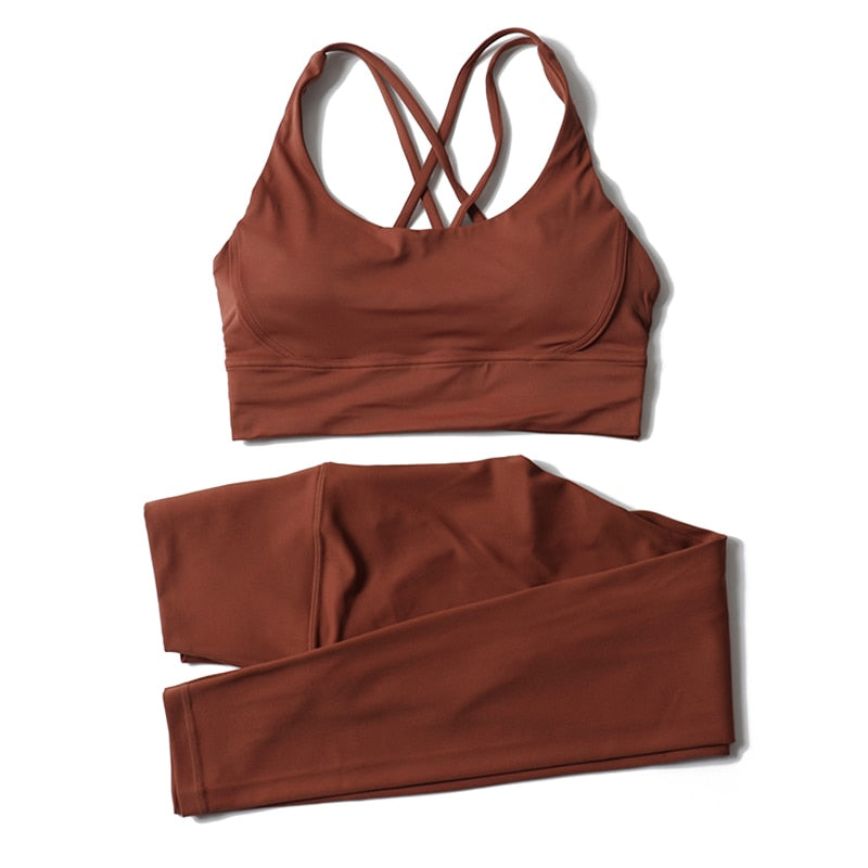 Women High Waisted 2 Piece Set Leggings And Sports Bra Top.