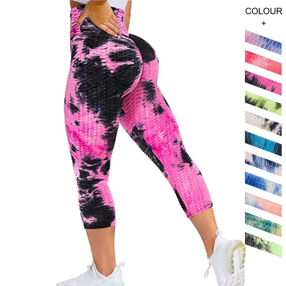 Abstract Print Scrunch Butt Tights And Shorts For Yoga, Gym Workout Sportswear.