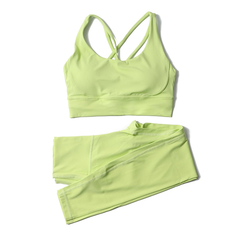 Women High Waisted 2 Piece Set Leggings And Sports Bra Top.