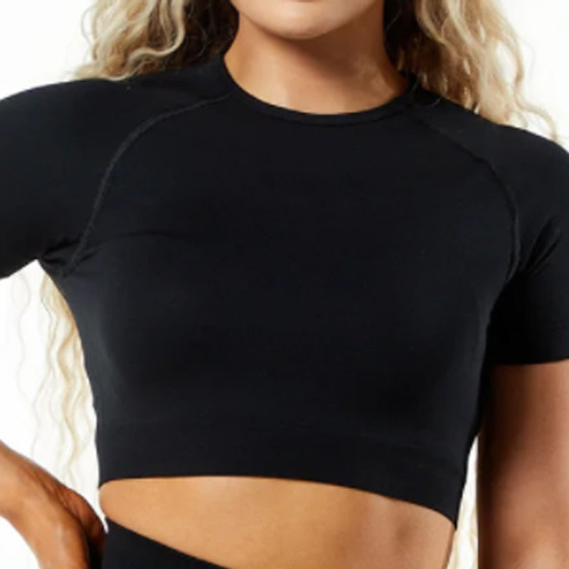 Women Amplify Seamless, High Waisted, Scrunch Booty Workout Shorts And Crop Tops.