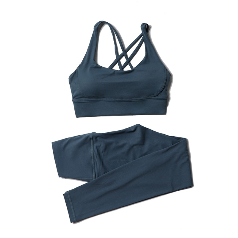 Women High Waisted 2 Piece Set Leggings And Sports Bra Top.