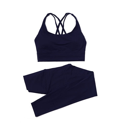 Women High Waisted 2 Piece Set Leggings And Sports Bra Top.