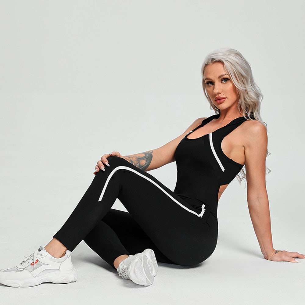 Hooded Jumpsuit That Is Backless And Perfect For Yoga, Sports, And Gym.