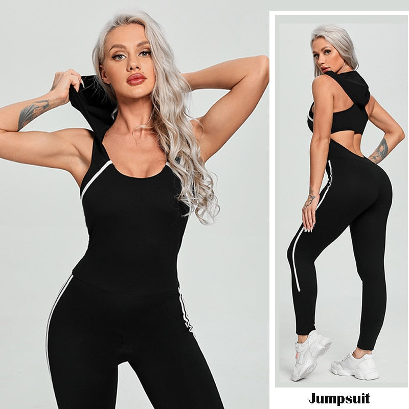 Hooded Jumpsuit That Is Backless And Perfect For Yoga, Sports, And Gym.