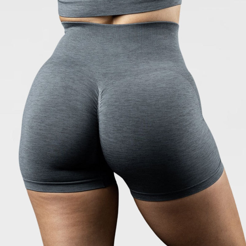 Women Amplify Seamless, High Waisted, Scrunch Booty Workout Shorts And Crop Tops.