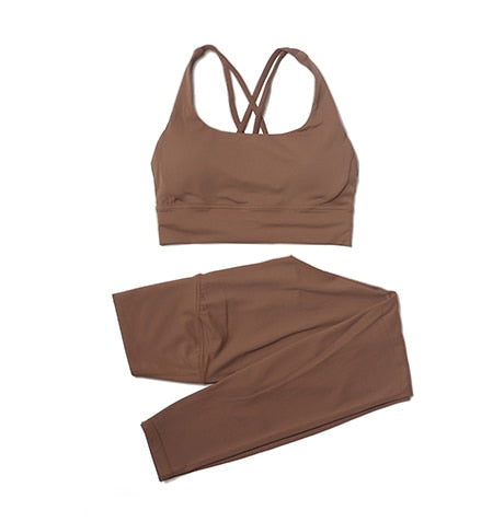 Women High Waisted 2 Piece Set Leggings And Sports Bra Top.