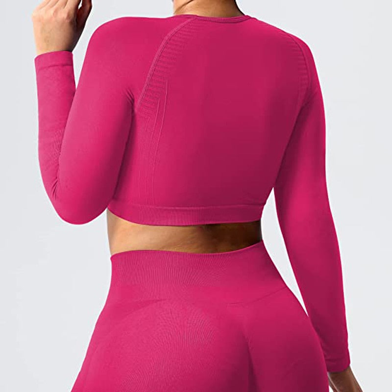 Women Amplify Scrunch Butt, Push Up Booty Legging And Long Sleeve Crop Top.