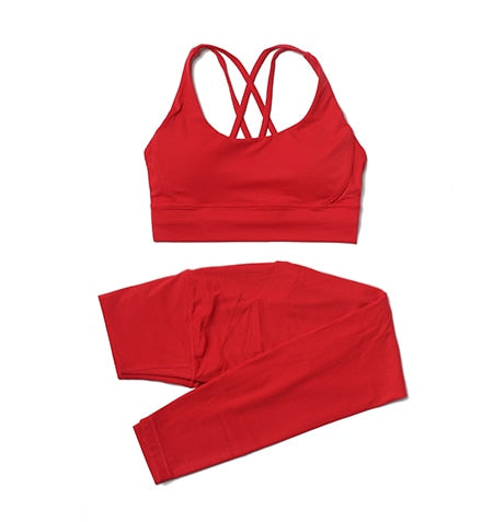 Women High Waisted 2 Piece Set Leggings And Sports Bra Top.