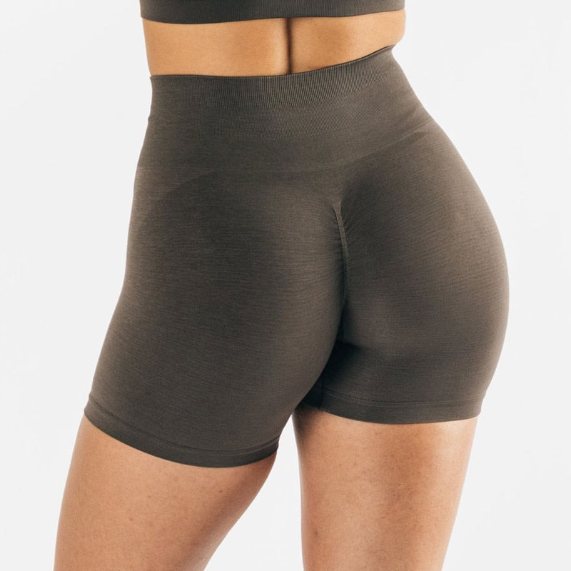 Women Amplify Seamless, High Waisted, Scrunch Booty Workout Shorts And Crop Tops.